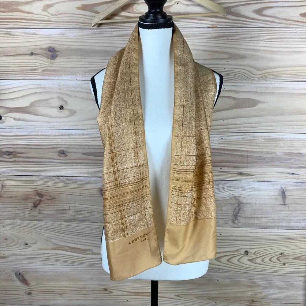 VTG J. D'Ormont Paris Scarf Womens OS Gold Plaid Polyester Rectangular Accessory